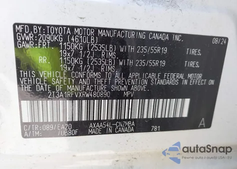 2024 Toyota Rav4 Xle Premium from USA, damaged, VIN 2T3A1RFVXRW480890